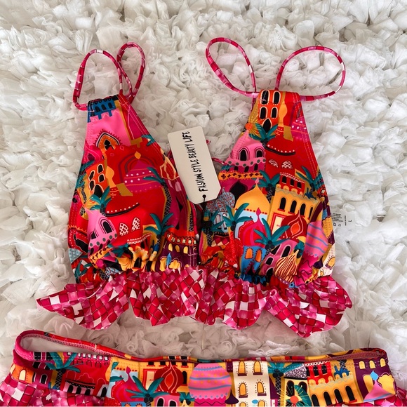 NWT Women High Waisted Swimsuit Ruffle V Neck Bikini Two Pieces Swimwear SIZE L - Picture 9 of 17